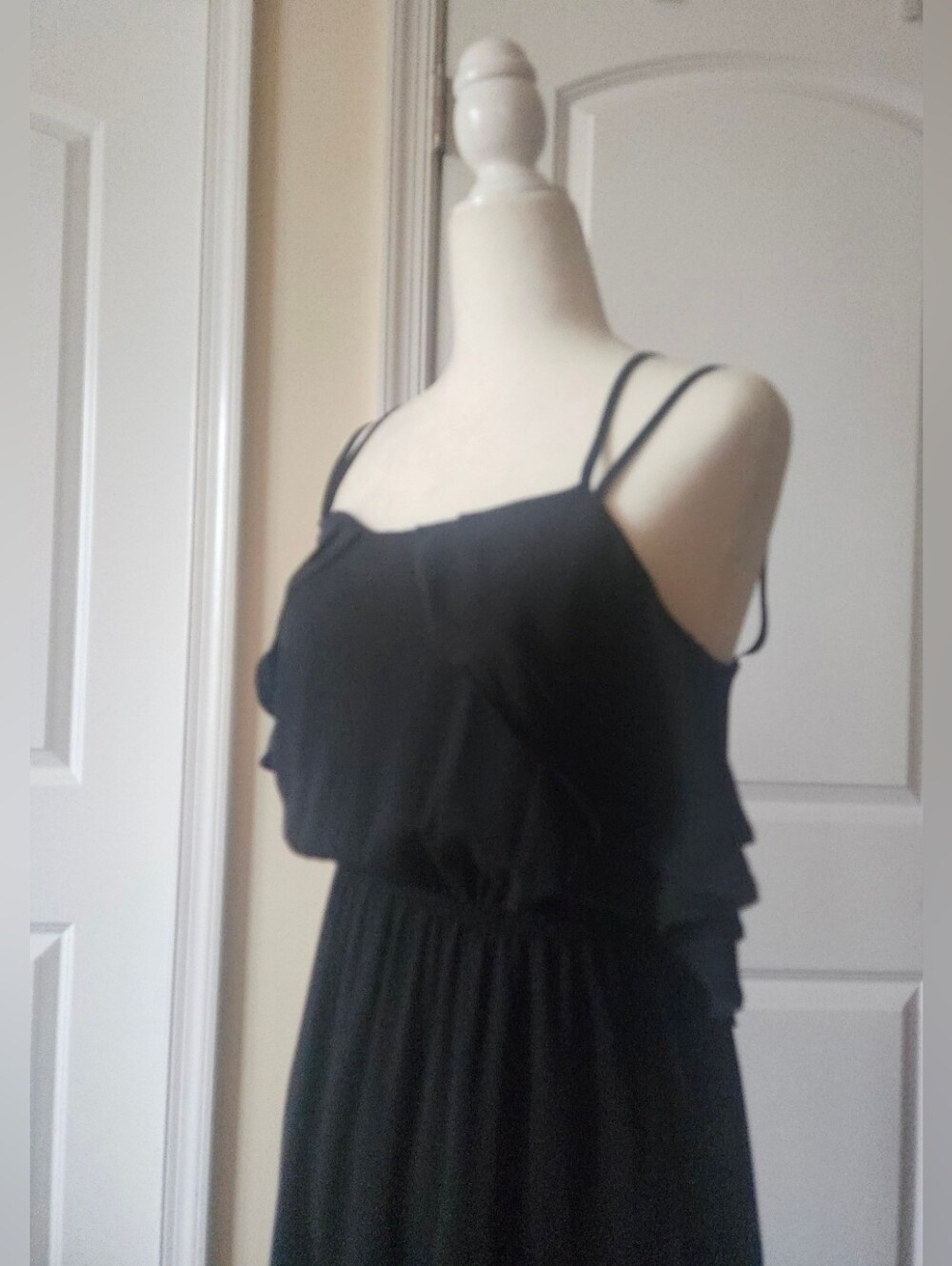 Bar III Black Ruffle Maxi Dress with Double Straps